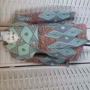 Petrol blue and orange open cowgirl knit cardigan size L/XL